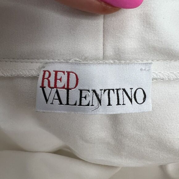 Red Valentino Sz S Top Ruffle Scallop Cream Cold Off Shoulder Blouse Boxy Italy - Picture 3 of 10